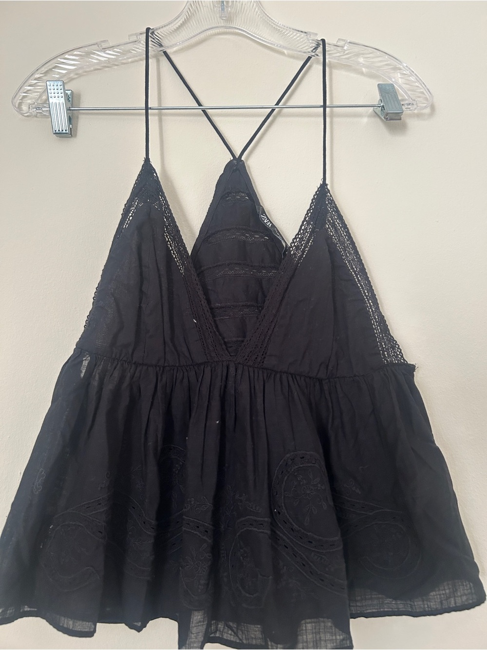Zara Black Lace-Trim Cami Top